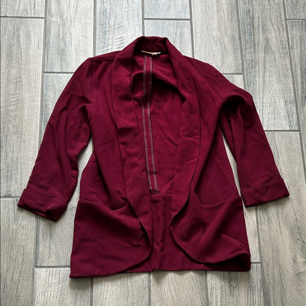 Lush Deep Red Open Front Blazer